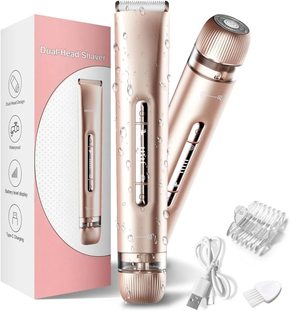 Rasoirs électriques pour femmes 2 en 1, tondeuse bikini rechargeable, épilateur corporel indolore po
