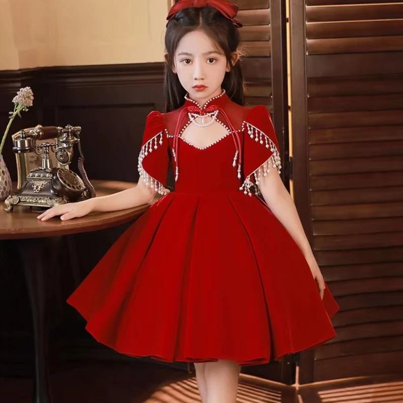 Robe élégante pour fille 2026 Nouvelle collection Rouge Princesse Tenue d'été pour anniversaire de t