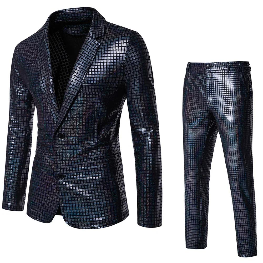 À la mode nouveaux hommes paillettes marquage à chaud costume Disco Cosplay fête scène discothèque b