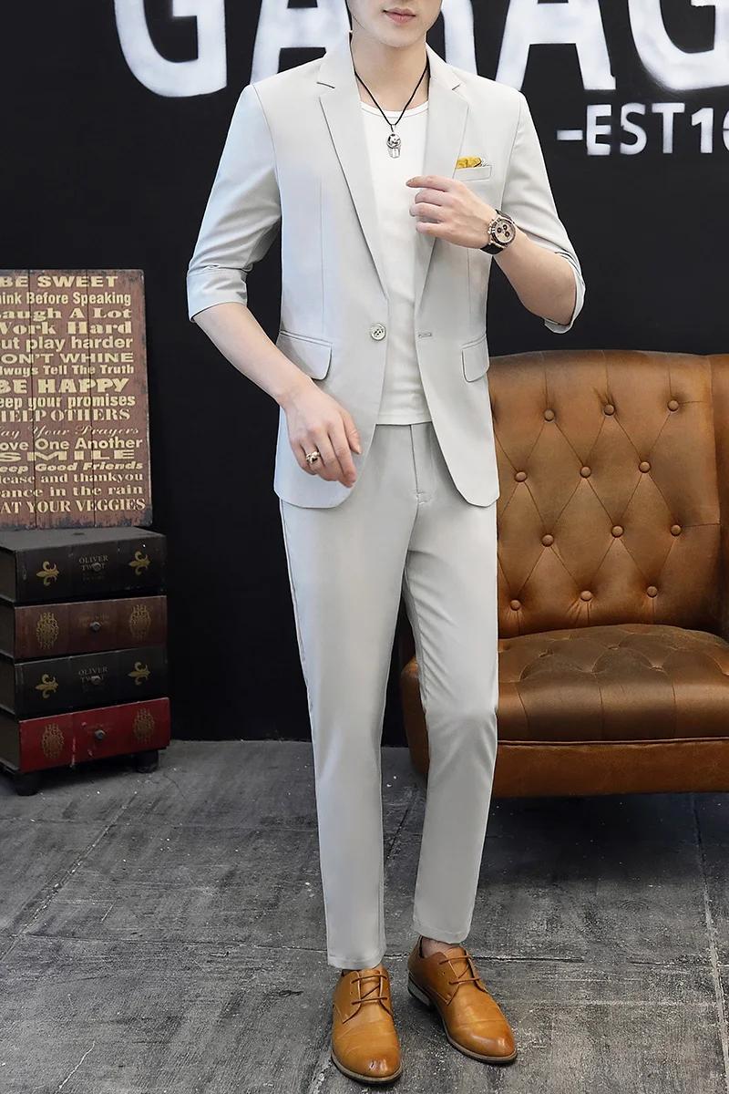 Costume d'été à manches fines à sept points pour hommes, légèrement habillé, costume deux pièces à m