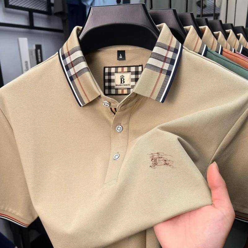 Luxe marque soie coton manches courtes polo shirt mode Paul pony broderie hommes t - shirt été confo