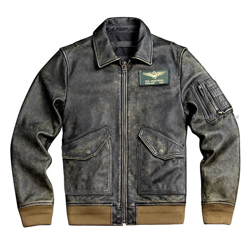 Veste bombardier en cuir véritable 45P, manteau Vintage grande taille en cuir de vache véritable, ti