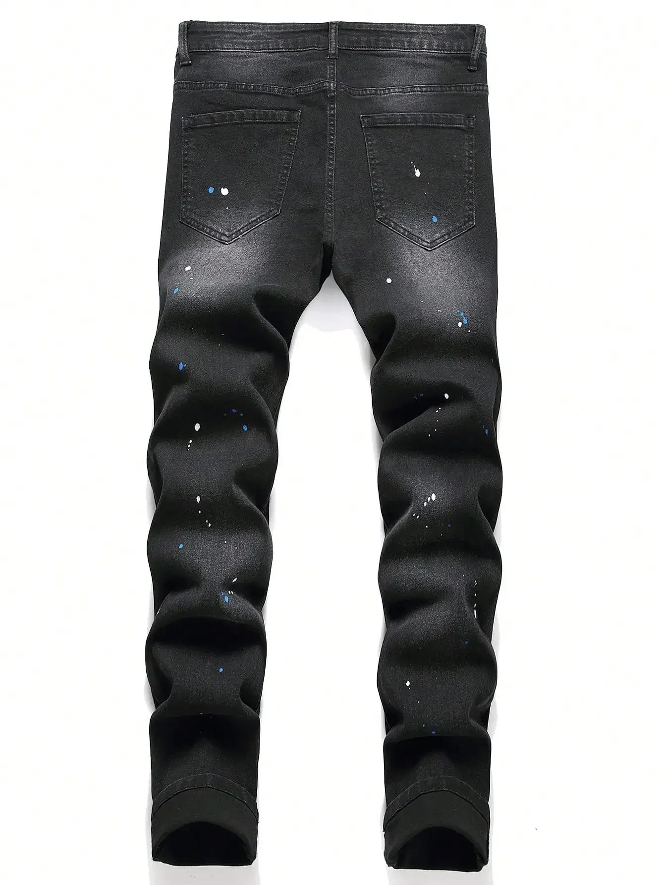 Jean en Denim extensible et Slim pour hommes, pantalon décontracté déchiré, trou Patchwork, coupe ci