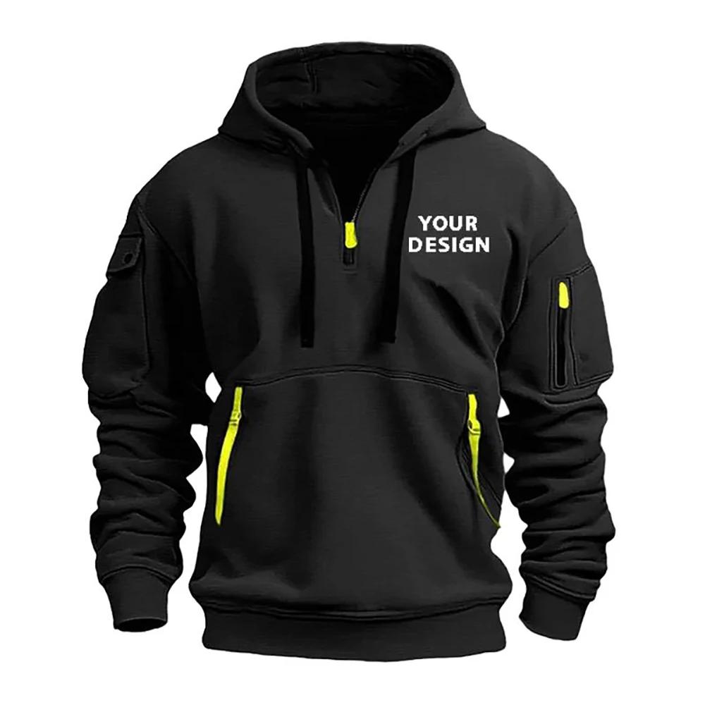 Sweat-shirt de sport européen pour hommes, ample et décontracté, avec fermeture éclair, poche sur le