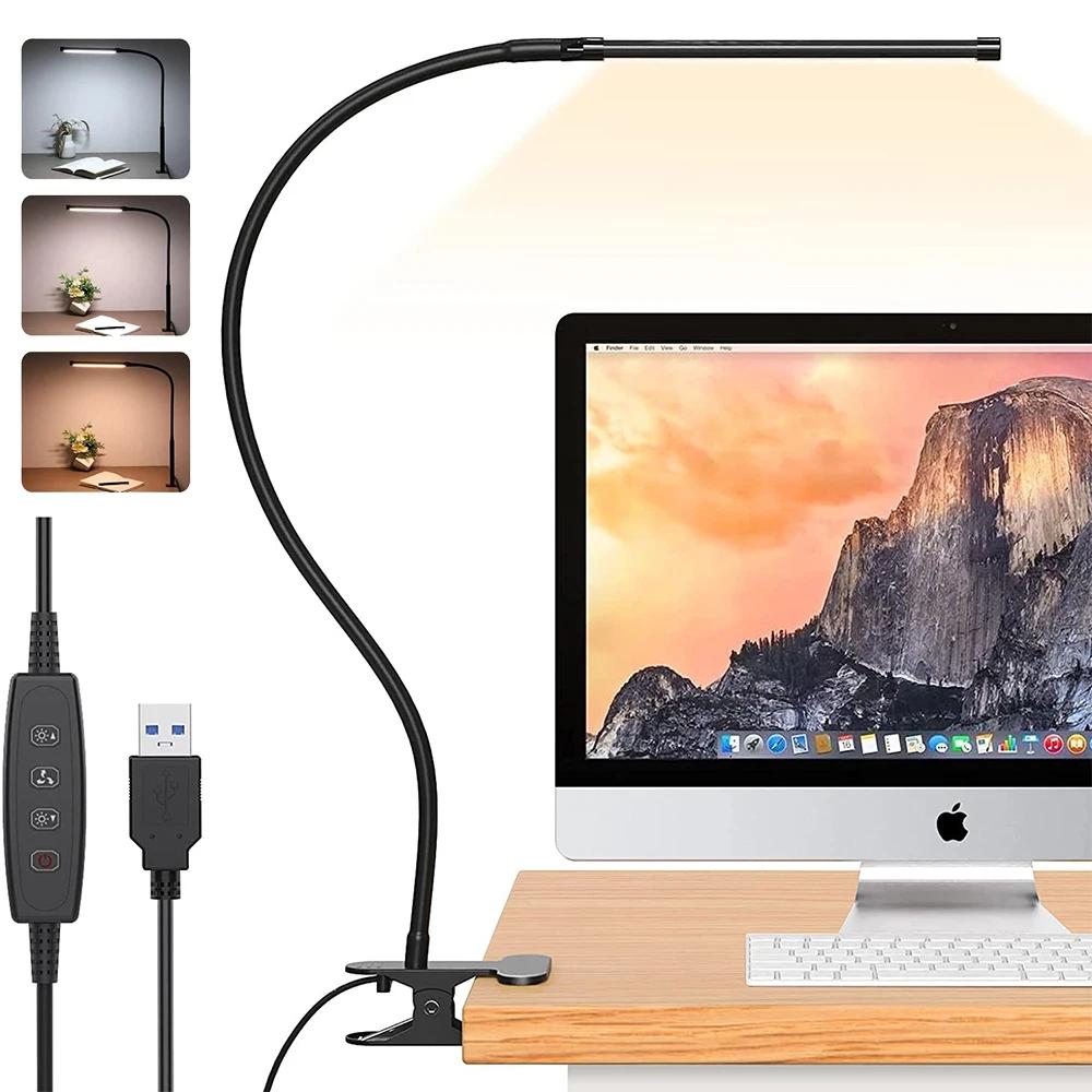 Lampe de bureau LED 10W avec pince, intensité variable, 10 niveaux de luminosité, 3 Modes d'éclairag