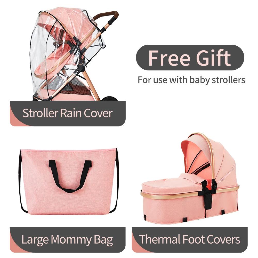 Poussette 3 en 1 pour bébé, avec poignée réglable, landau de voyage avec sacs pour maman, filet pour