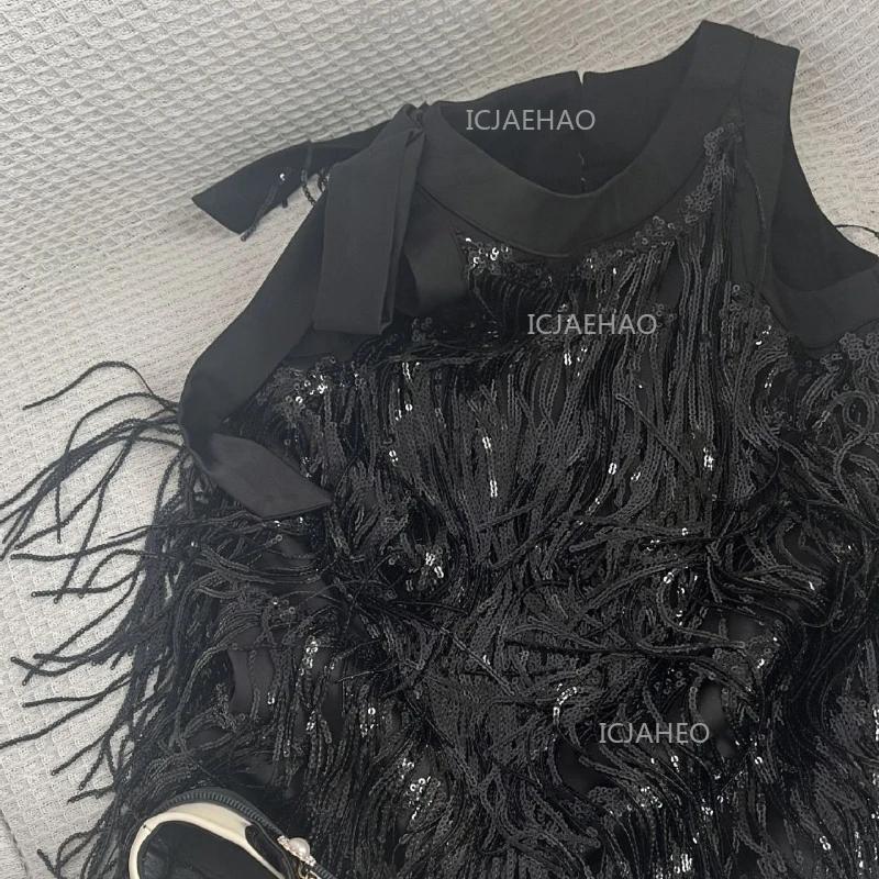 Nouvelle Robe Sans Manches à Paillettes et Franges pour Filles 2026 – Tenue de Cérémonie Scintillant