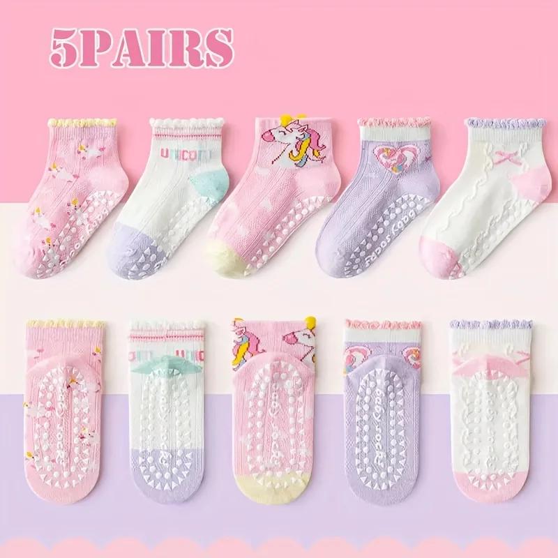 Chaussettes filles licorne antidérapantes - Double maille confortable pour enfants 1-12 ans - Collection bébé