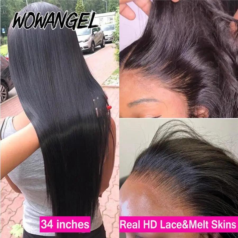 Perruque Lace Front Wig brésilienne naturelle-WOW ANGEL, cheveux lisses, 13x6, HD, pre-plucked, nais