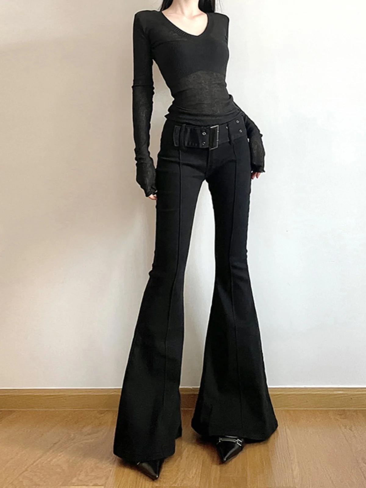 Jean noir évasé pour femmes, pantalon Y2k rétro Emo années 2000, Streetwear, pantalon de mode Haraju