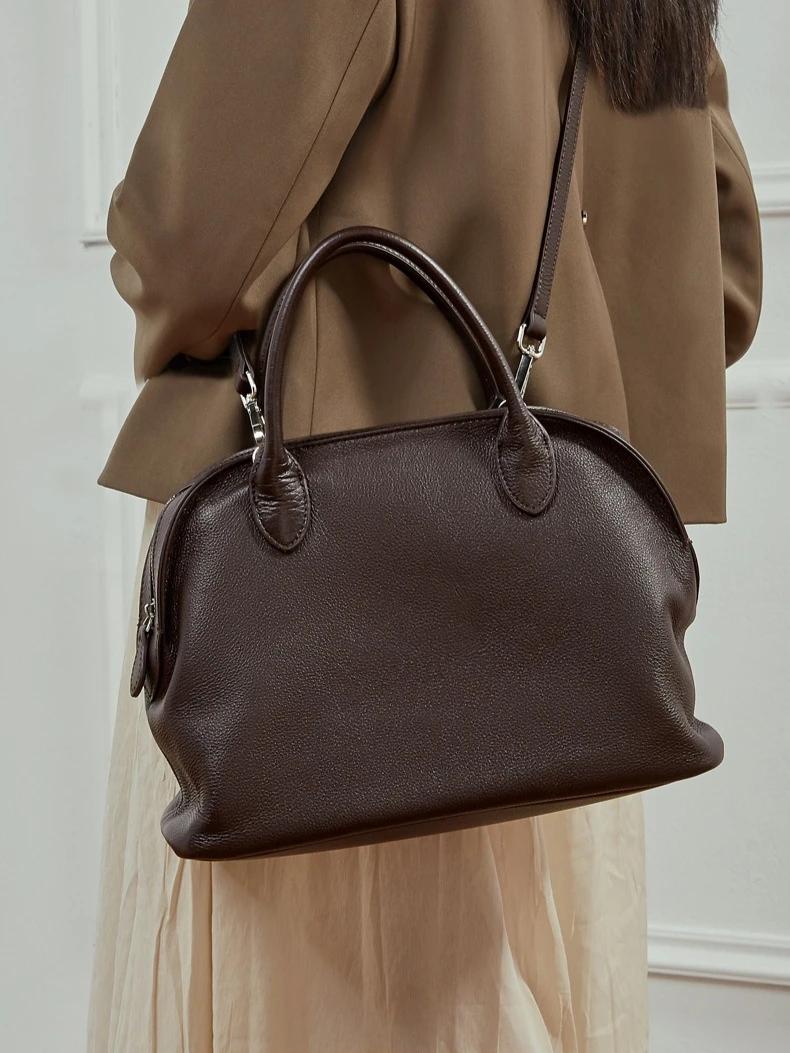 Vintage 100% sac à coque en cuir véritable polyvalent grande capacité poignée supérieure sac à main 