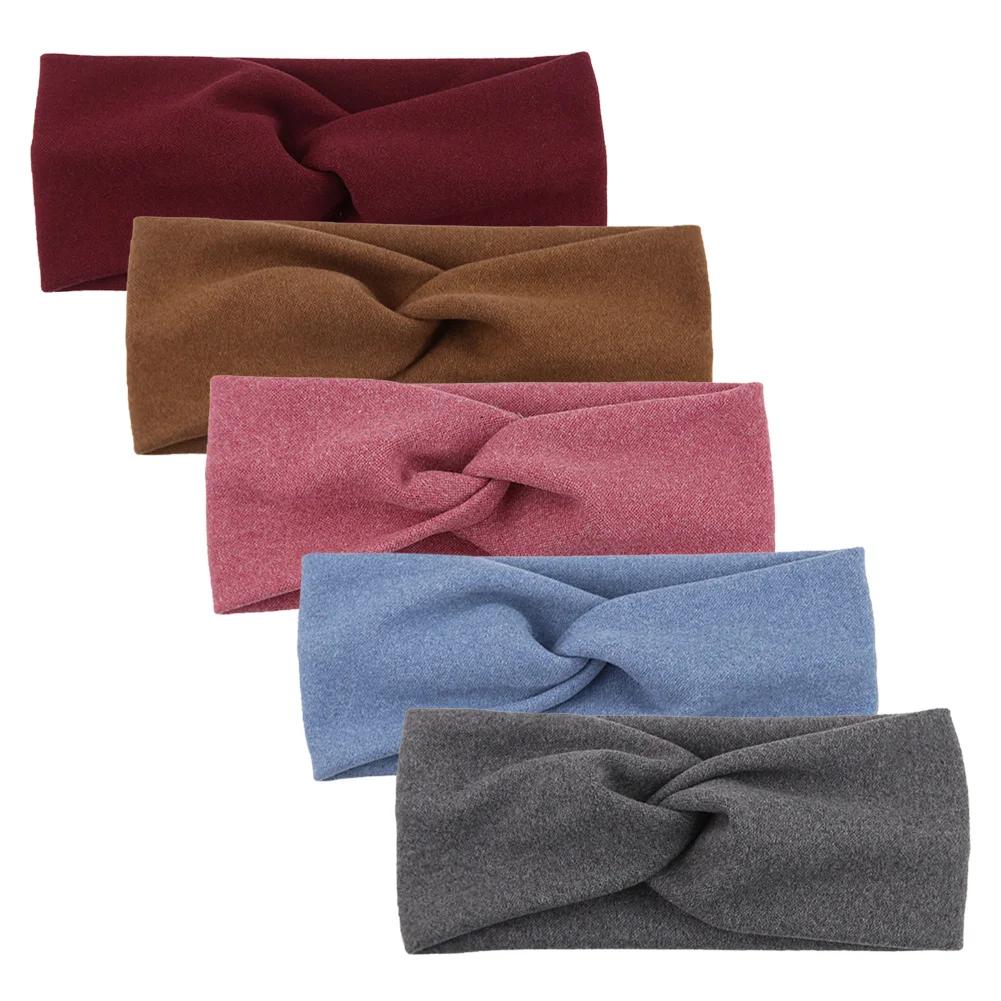 5 pièces/lot solide torsion bébé filles bandeaux cachemire à la main élastique bandeaux automne hive