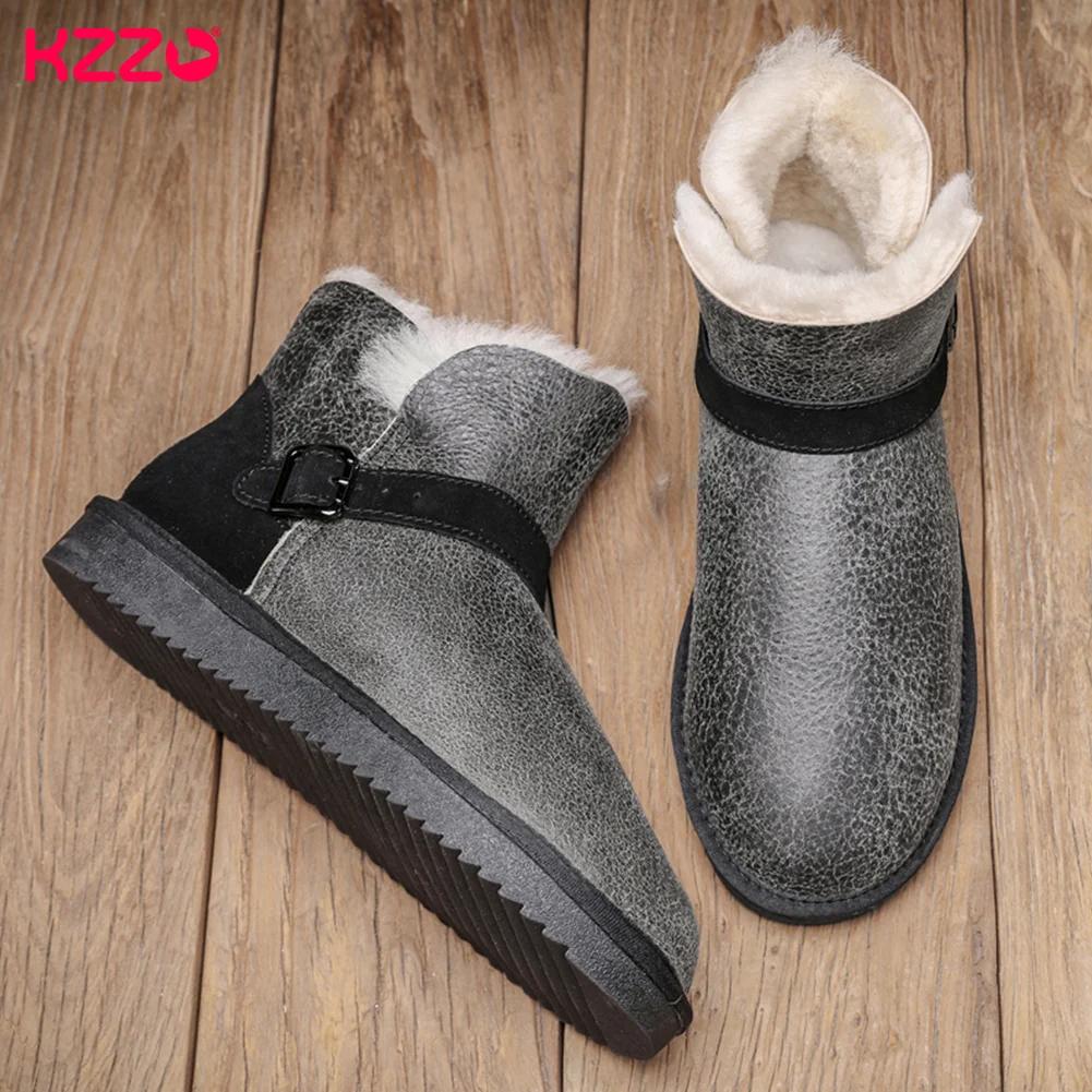 KZZO-Bottes de neige australiennes imperméables pour hommes, cuir de mouton, fourrure naturelle, dou