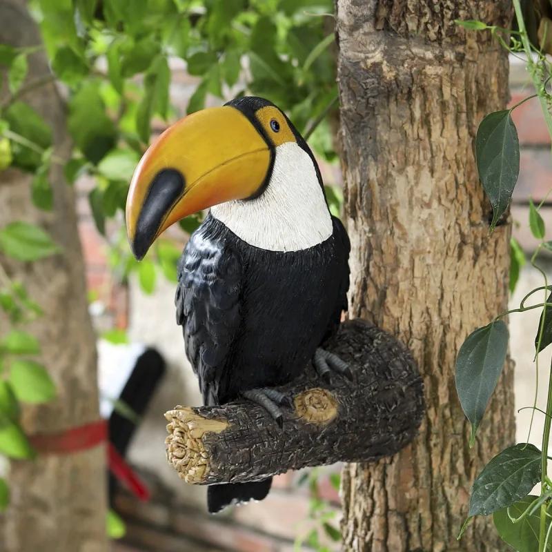 Figurine d'oiseau Toucan, décor Hugger d'arbre, ornements en résine de face, statue de jardin, simul