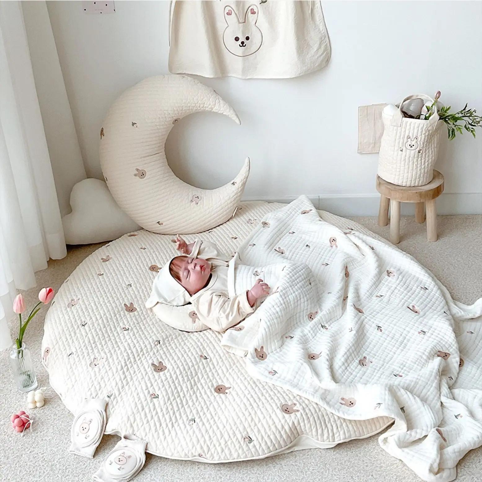 Tapis circulaire lavable brodé pour bébé : style coréen, polymères, carpette de tente enfant nouveauté