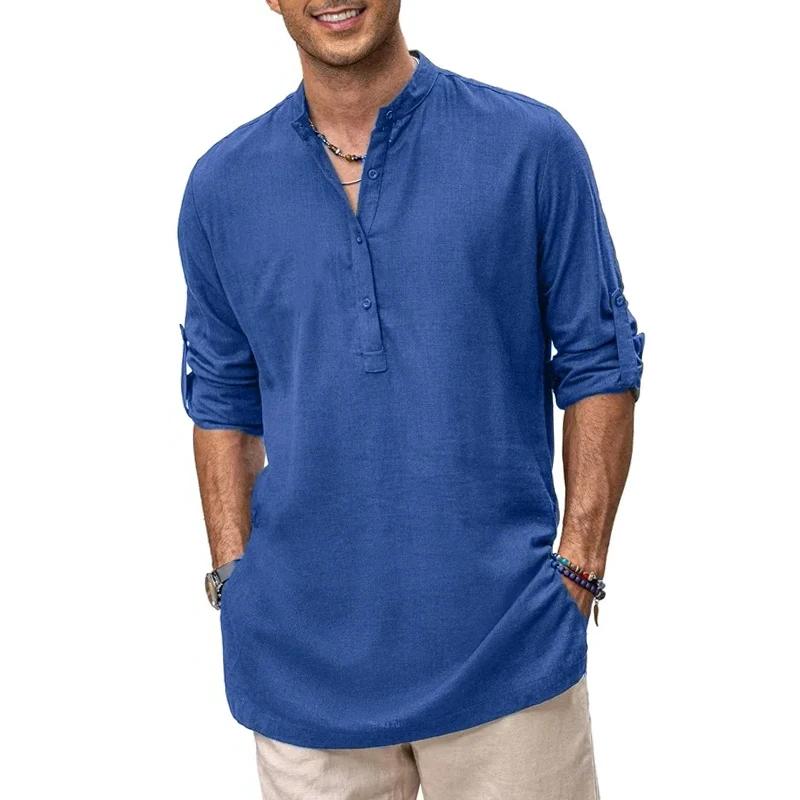 Chemise Henley en coton surdimensionnée pour homme, décontractée, légère, à manches longues, élégant
