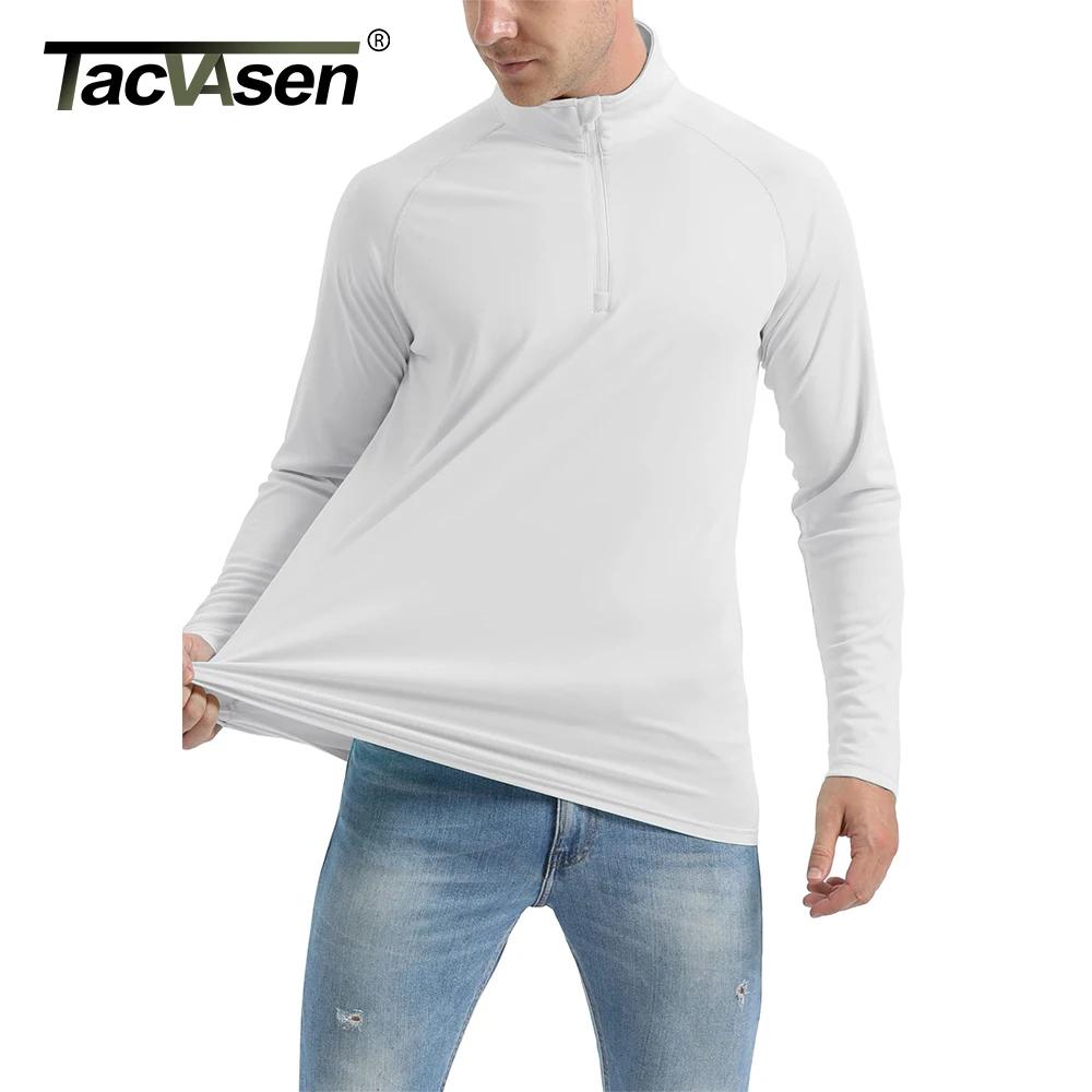 TACVASEN UPF 50 + T-shirts hommes 1/4 fermeture éclair Protection UV à manches longues T-shirts pêch