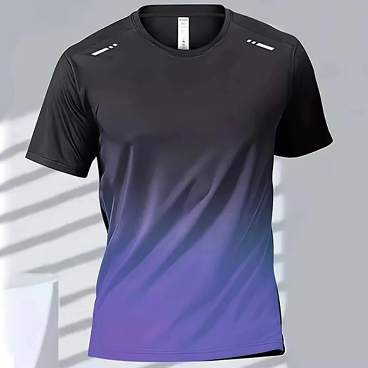 T-shirt col rond pour hommes, confortable et respirant, imprimé dégradé, haut d'extérieur décontract