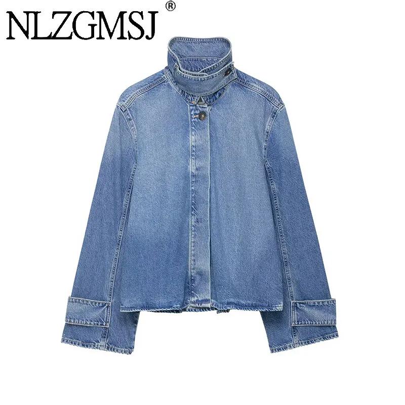 Vestes en jean décontractées à col montant et manches longues pour femme, nouvelle collection Printe