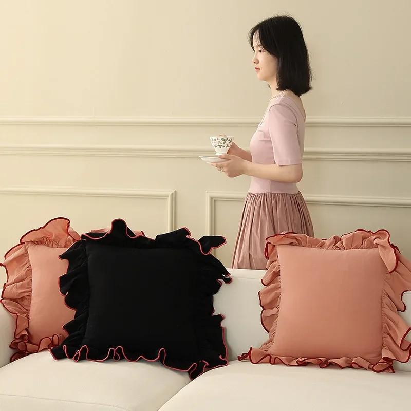 Juste de coussin à volants en coton pour la décoration de la maison, jeté de canapé, taie d'oreiller