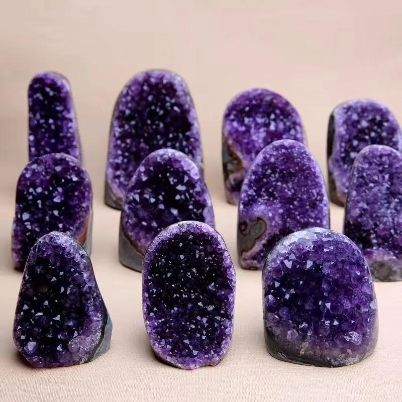 Grotte d'améthyste naturelle d'uruguay, ornements de déode violette, bassin au trésor, démagnétisati