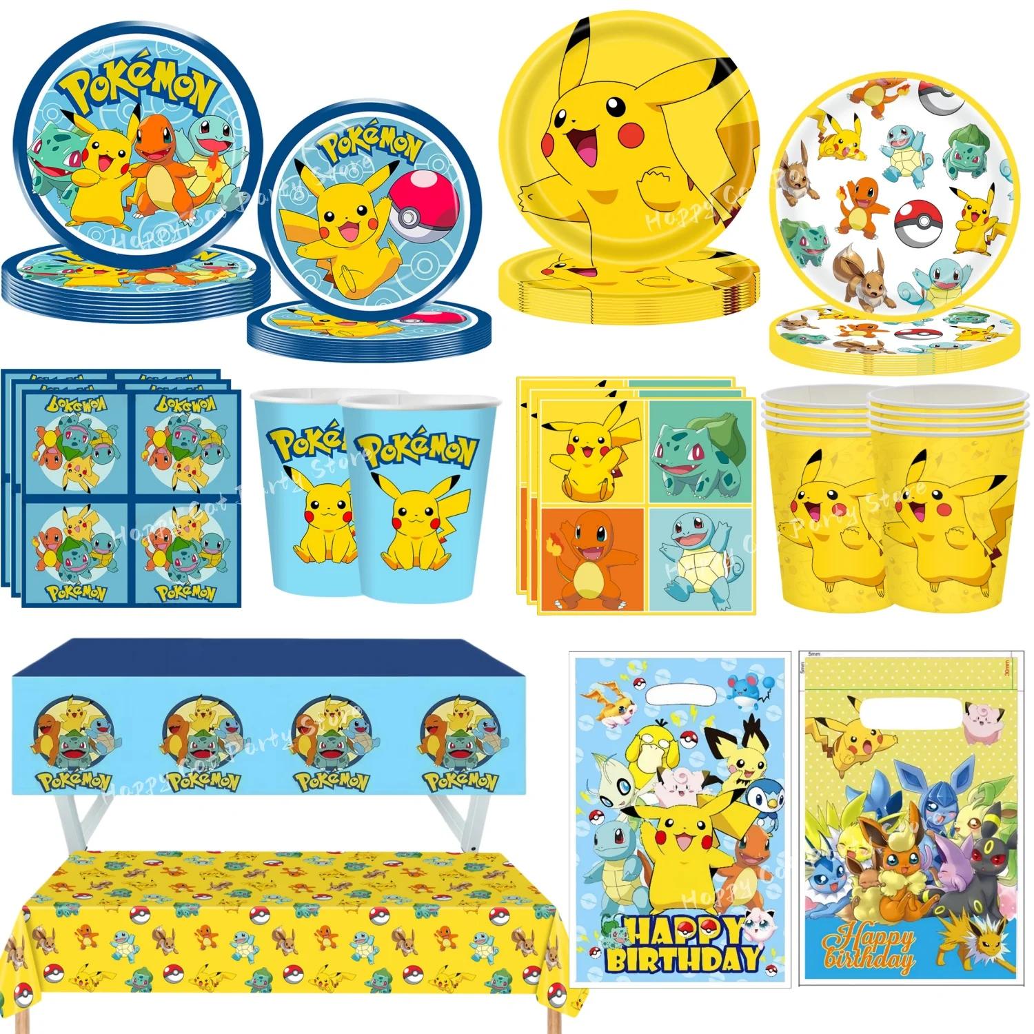 Décoration Pokemon fête d'anniversaire chapeaux Pikachu vaisselle jetable nappe tasse assiette servi