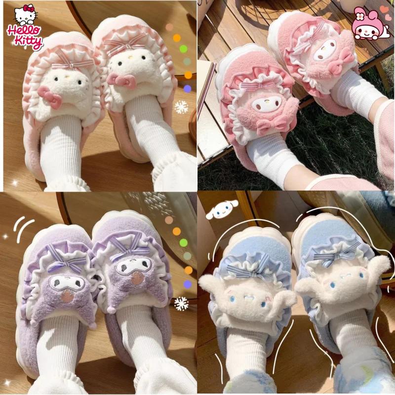 Sanrio Hello Kitty Kuromi cannelle pantoufles en coton dessin animé mignon hiver intérieur maison pa