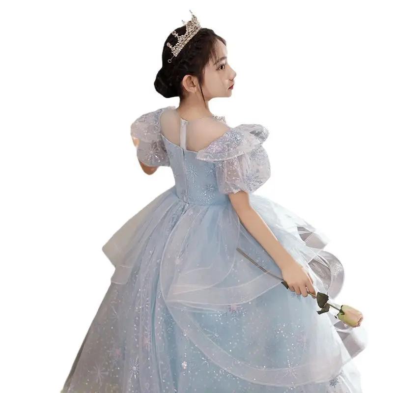 Robe de princesse bleue haut de gamme pour filles, robe de bal bouffante de luxe en Tulle, robe de s