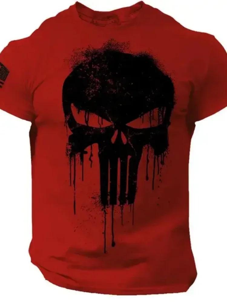 T-shirt vintage d'été pour homme, imprimé crâne 3D, décontracté, à manches courtes, pull oversize, v
