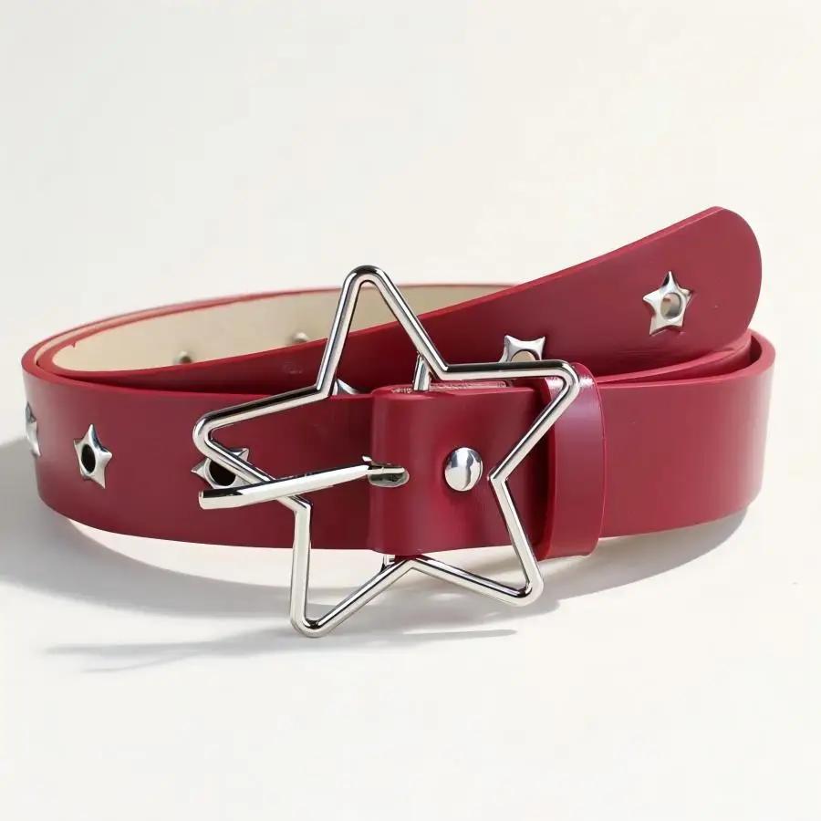 Ceinture décorative à boucle étoile de style punk avec plusieurs trous, petits yeux en forme d'étoil