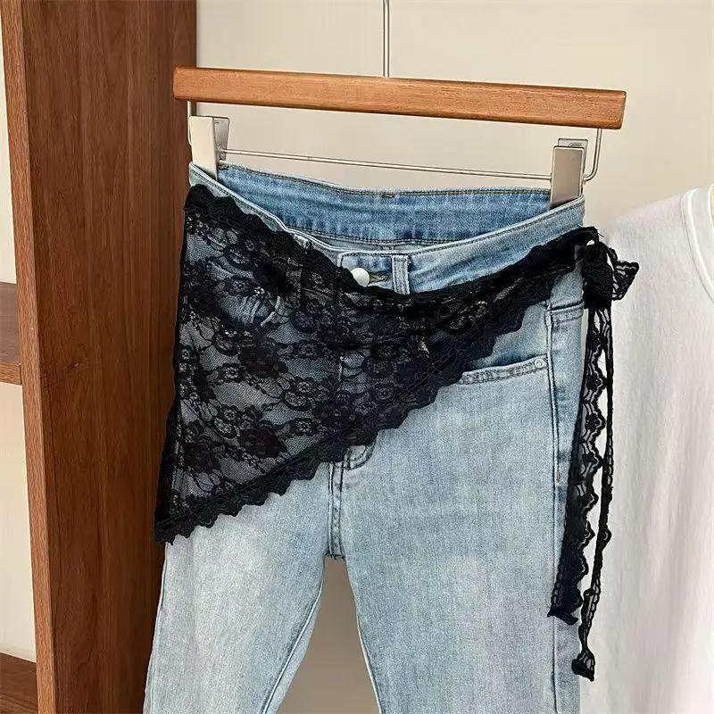 Jupe courte Triangle en dentelle pour femmes, demi-jupe empilée de Style coréen, petit tablier, ride