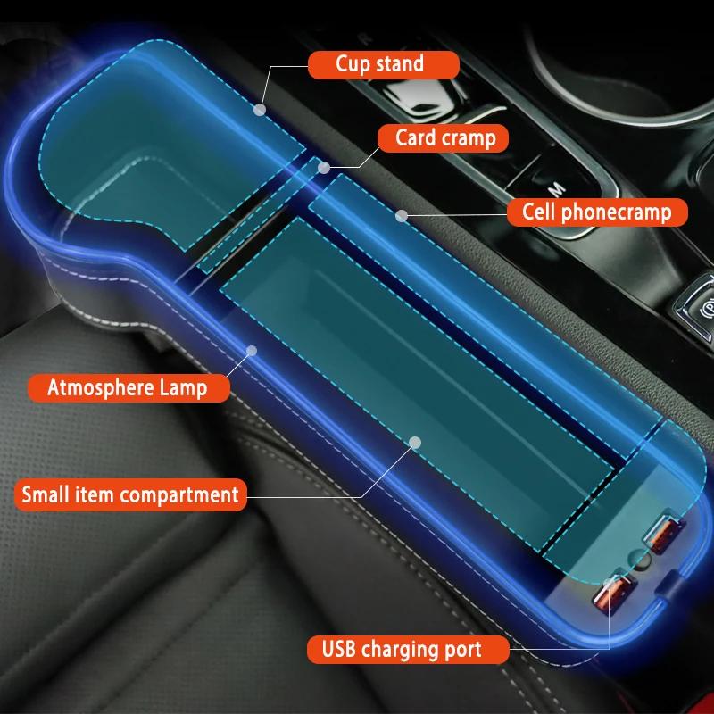 Porte-gobelet de remplissage d'espace de siège de voiture, 7 couleurs changeantes, boîte de rangemen
