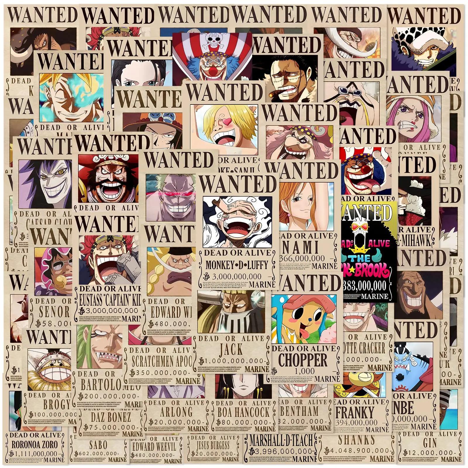 50 pièces Anime une pièce recherché affiches autocollants Cool Graffiti décalcomanies bricolage télé