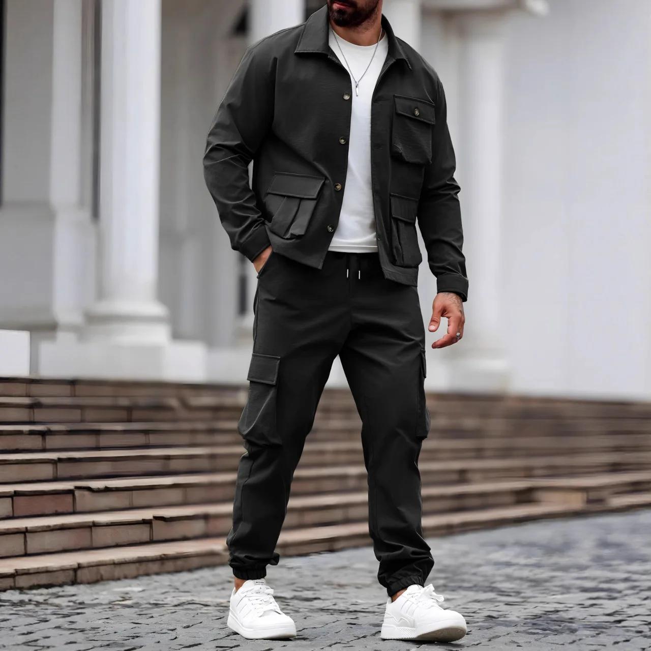 Costume pour homme printemps-automne, en tissu shuttle, multi-poches, polyvalent, décontracté, tenda