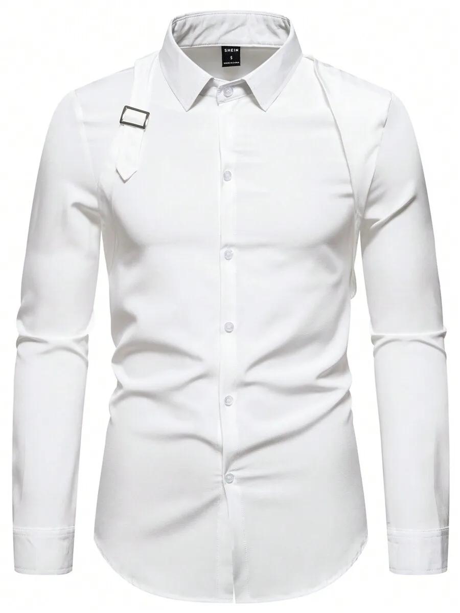 Chemise à manches longues boutonnée pour homme, couleur blanche unie, style décontracté et professio