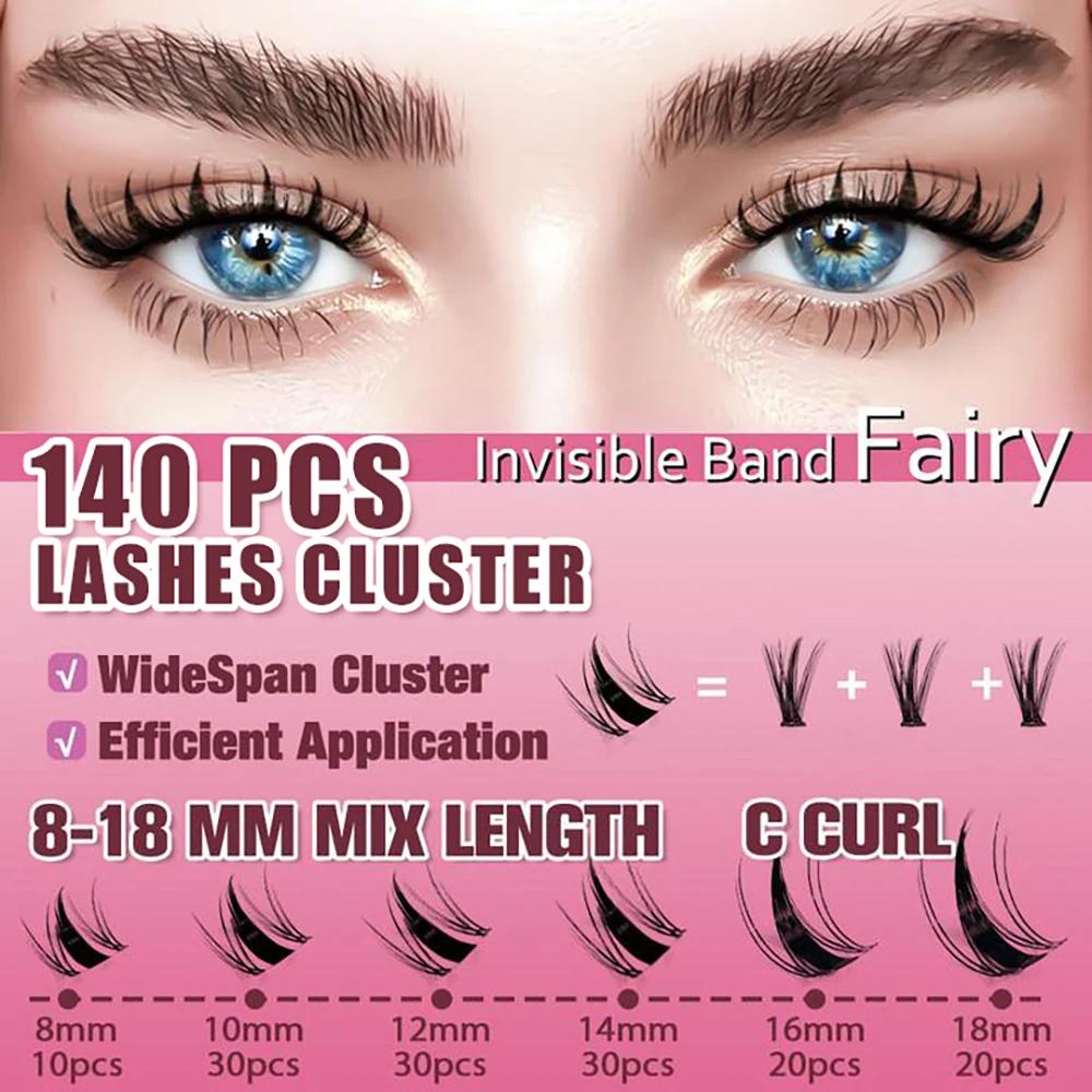 Extensions de cils uCoolMe Lashes Fairy Manga, 140 pièces, longue durée, imperméables, faciles à pos