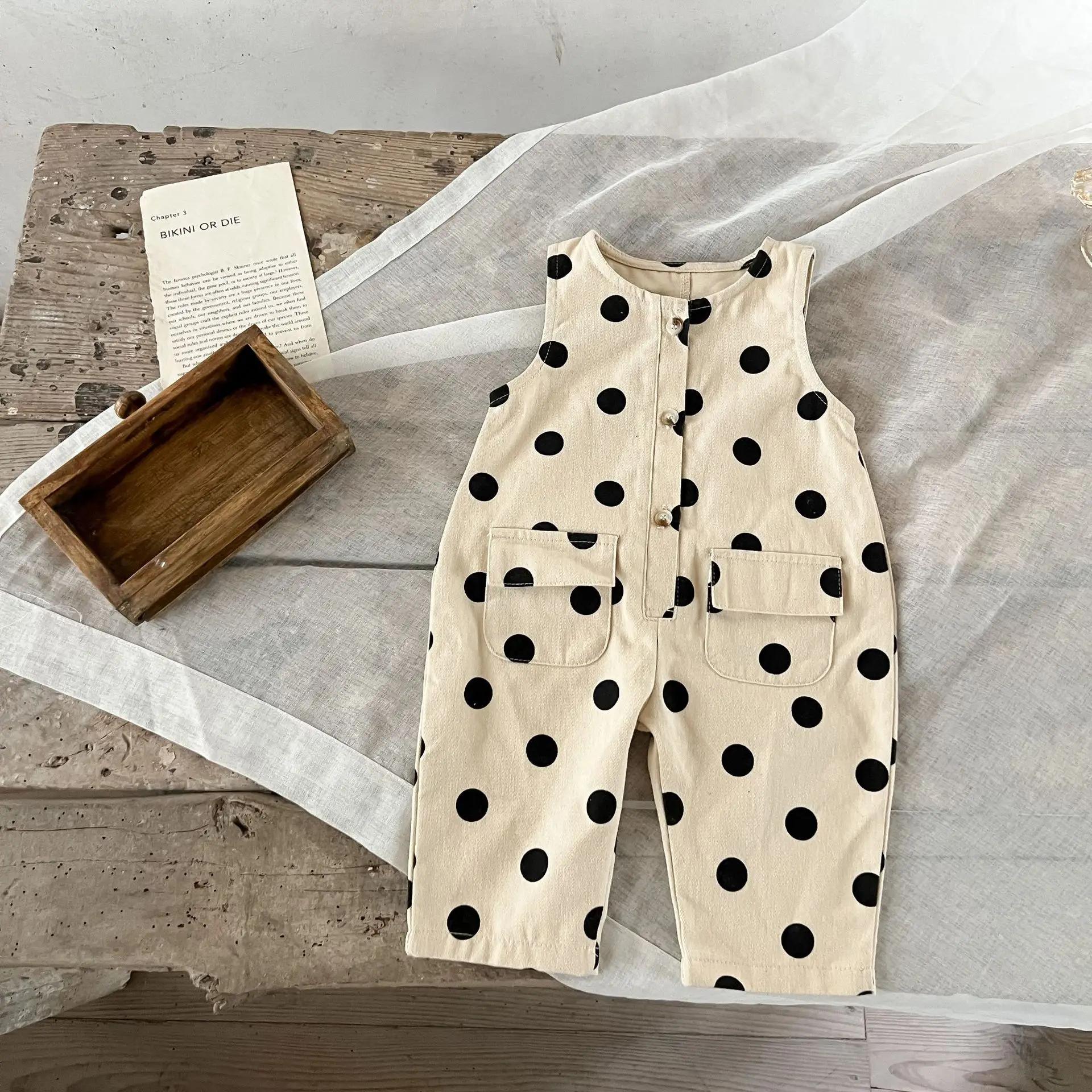 Barboteuse pour nouveau-né fille, barboteuse sans manches à pois ronds, une pièce, vêtements à la mo