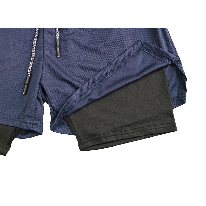 Short de Fitness Double couche pour hommes, doublure en maille avec cordon de serrage, taille élasti