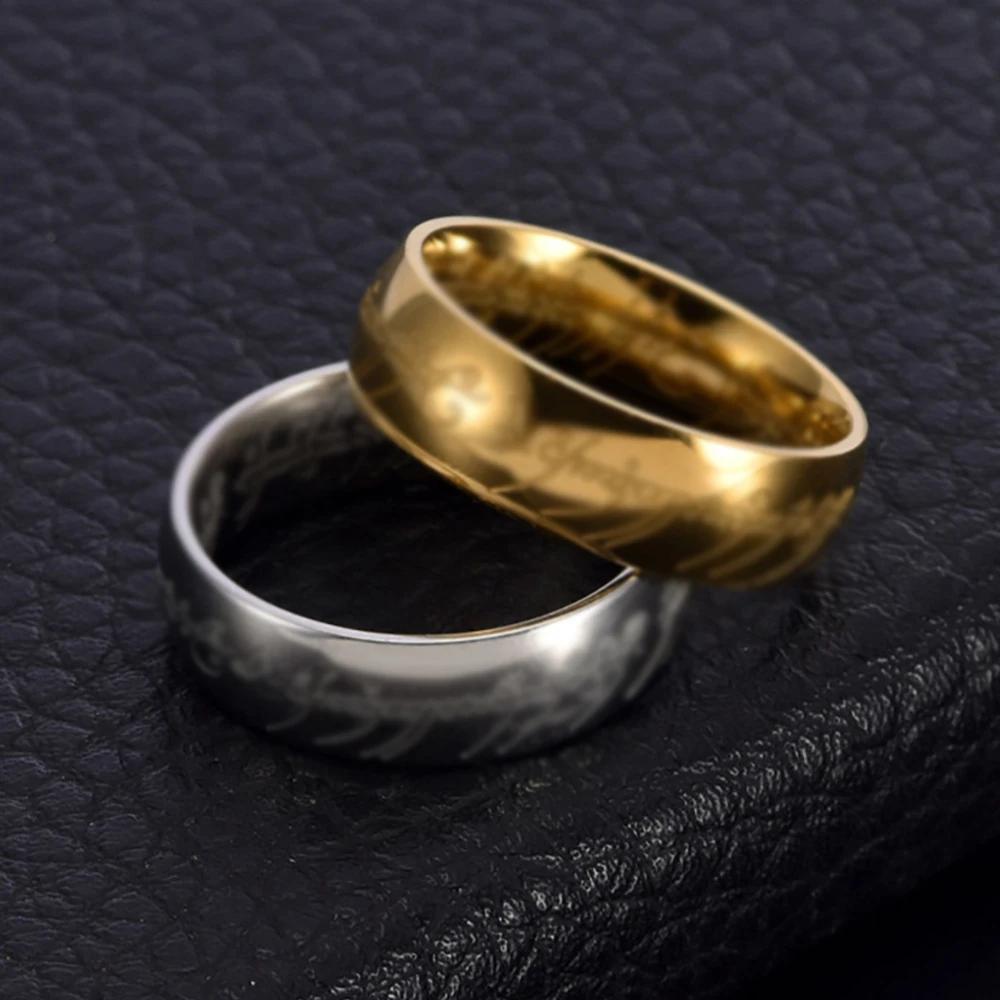 Bague sculptée dominatrice Simple en acier inoxydable, couleur or, mot de rune 3D, bagues de Couple,