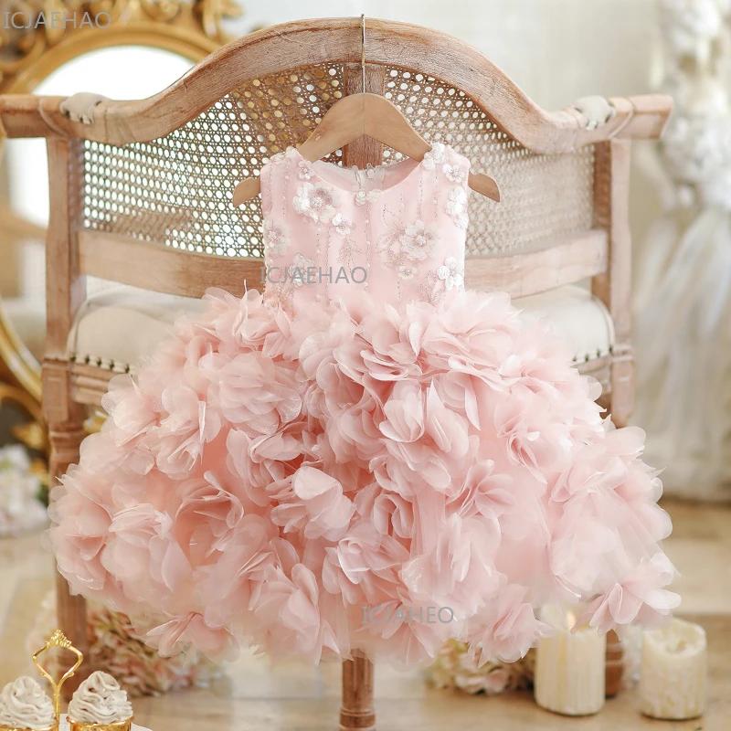 Robe de cérémonie rose pour filles, idéale pour le premier anniversaire, les demoiselles d'honneur, 