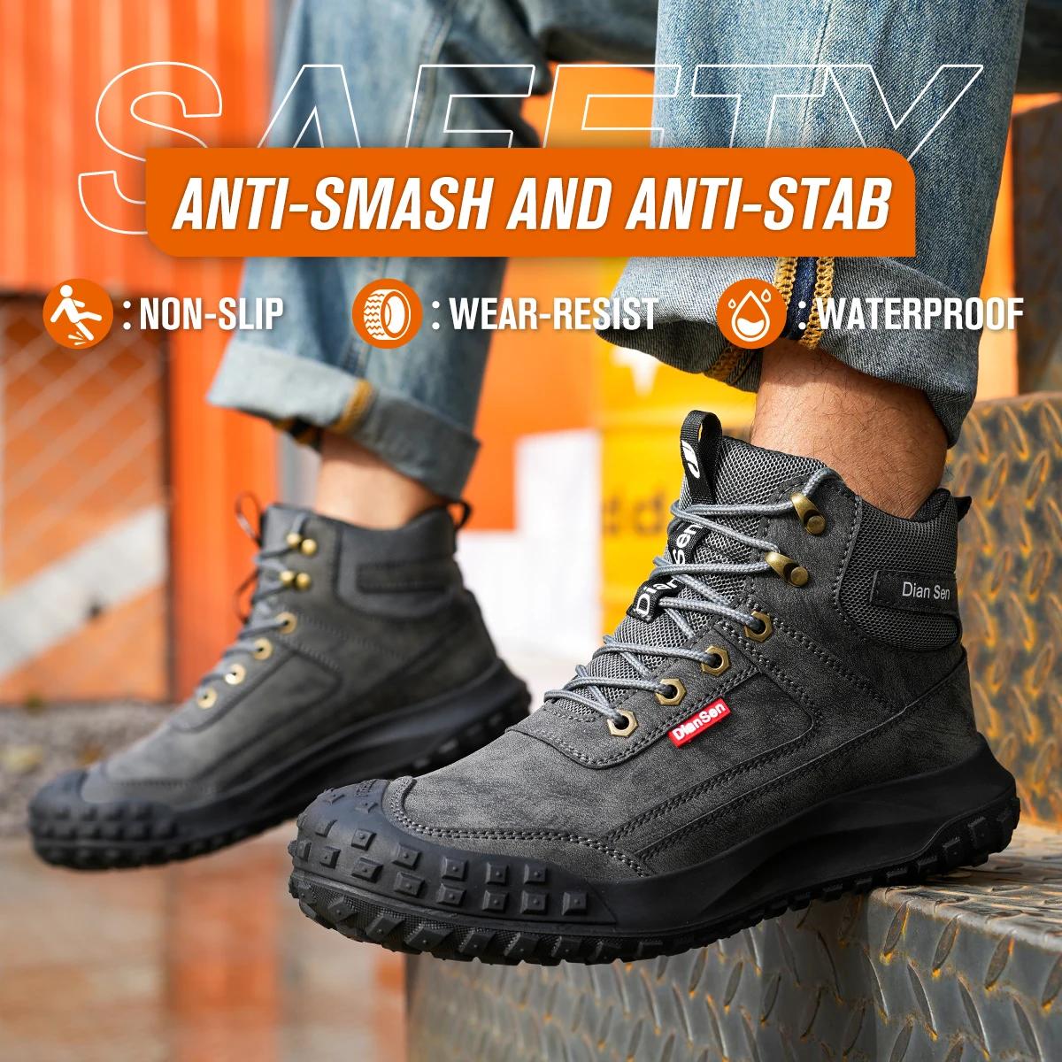 Chaussures de sécurité pour hommes Dian Sen à embout d'acier avec semelles anti-écrasement, anti-per