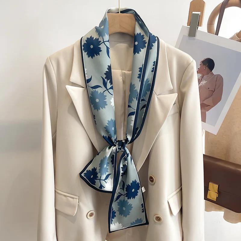 50 couleurs nouvelles femmes soie sensation imprimé Design écharpe châle mode luxe longue étroite pe