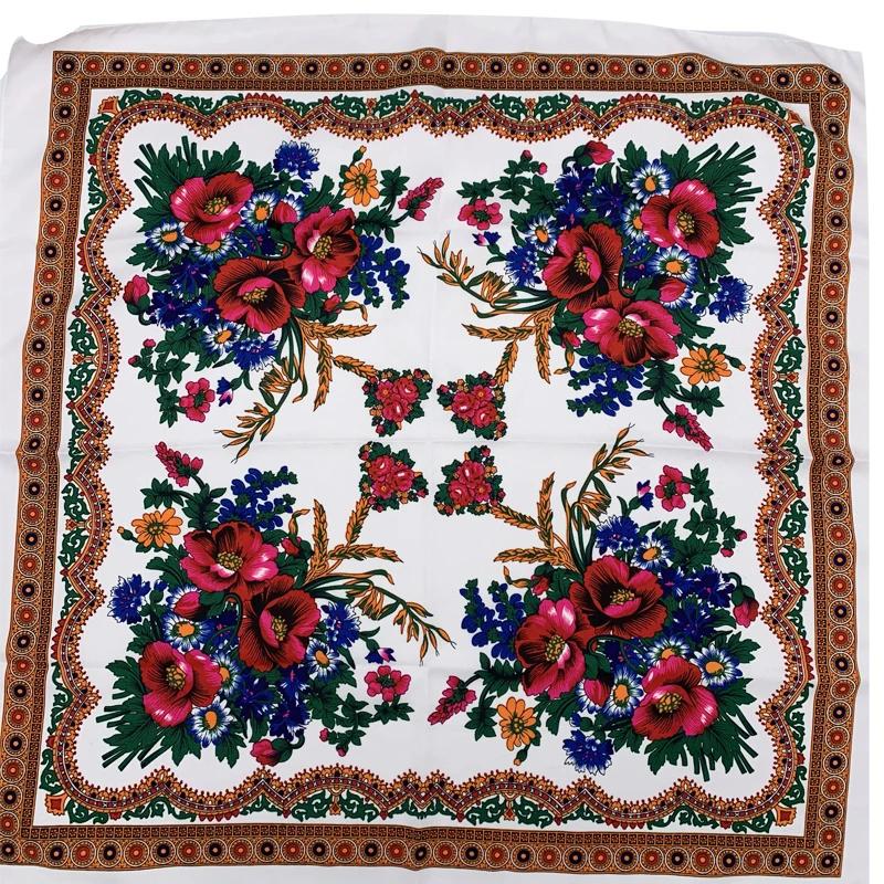 Foulard Imprimé Floral Rétro pour Femme, Bandana Carré, Châle, Bande de Sauna, Russe, National