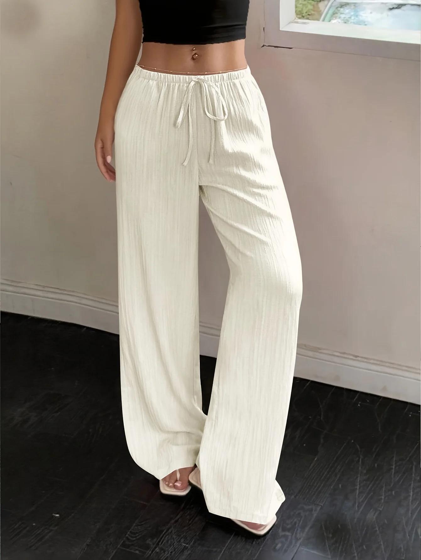 Pantalon large plissé bohème pour femme, pantalon ample à taille haute