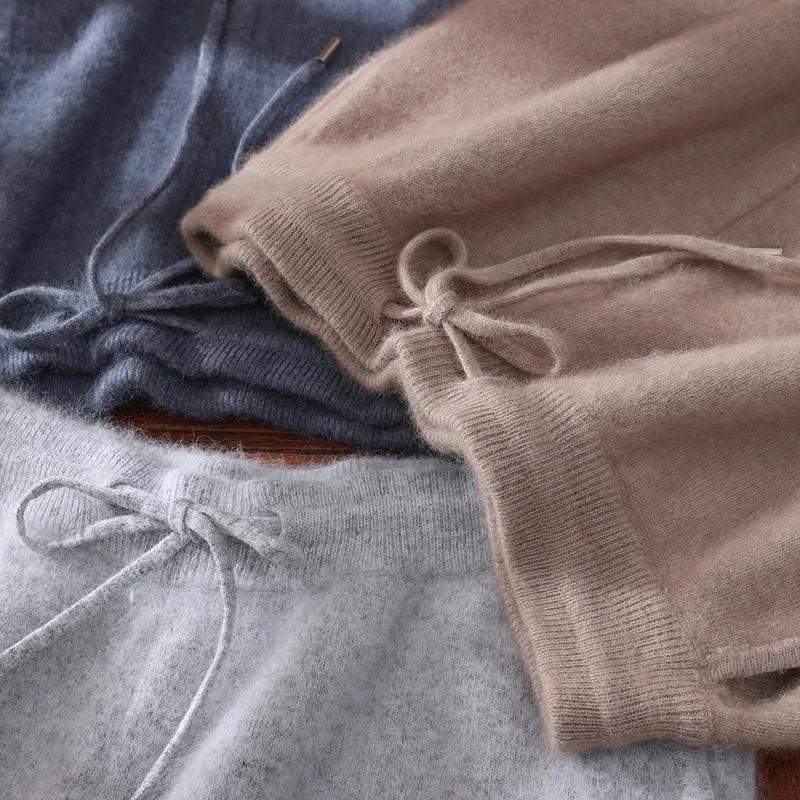 100% vison cachemire pantalon automne hiver nouveaux hommes taille élastique cachemire pantalon jeun