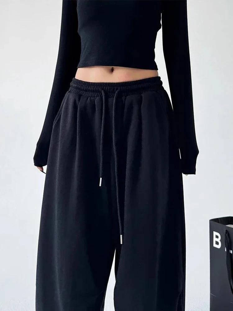 Pantalon de survêtement Y2K Harajuku à jambe large pour femme, streetwear ample et oversize gris, pa