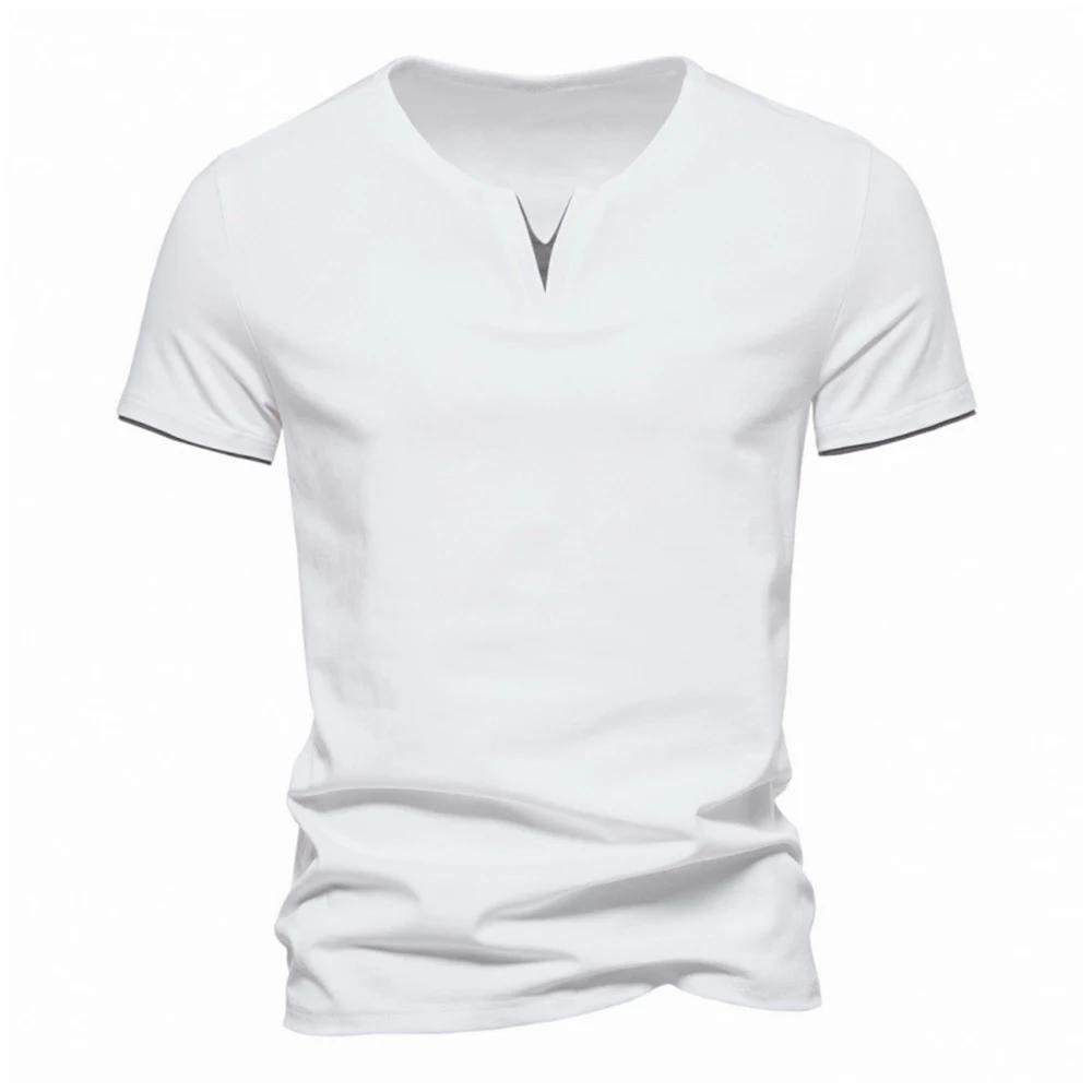 Henley – T-shirt manches courtes col en v pour homme, décontracté, coupe cintrée, basique, ample, Fi