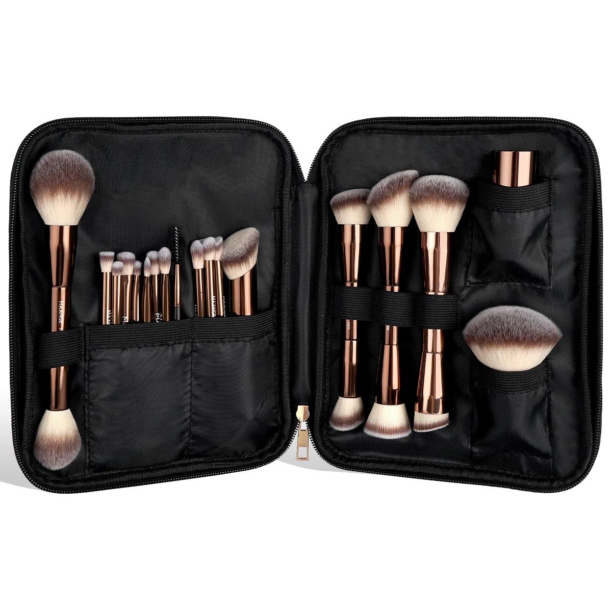 MAANGE 20 pièces pinceaux de maquillage professionnels + sac de rangement double extrémité fond de t