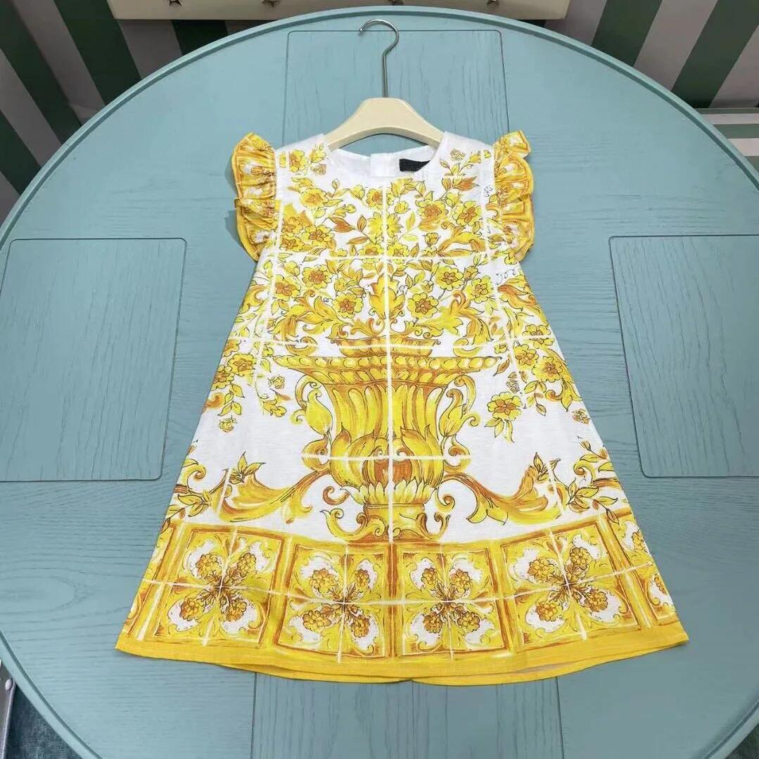 Robe d'été jaune en coton pour filles, vêtements pour enfants, nouvelle collection 2024