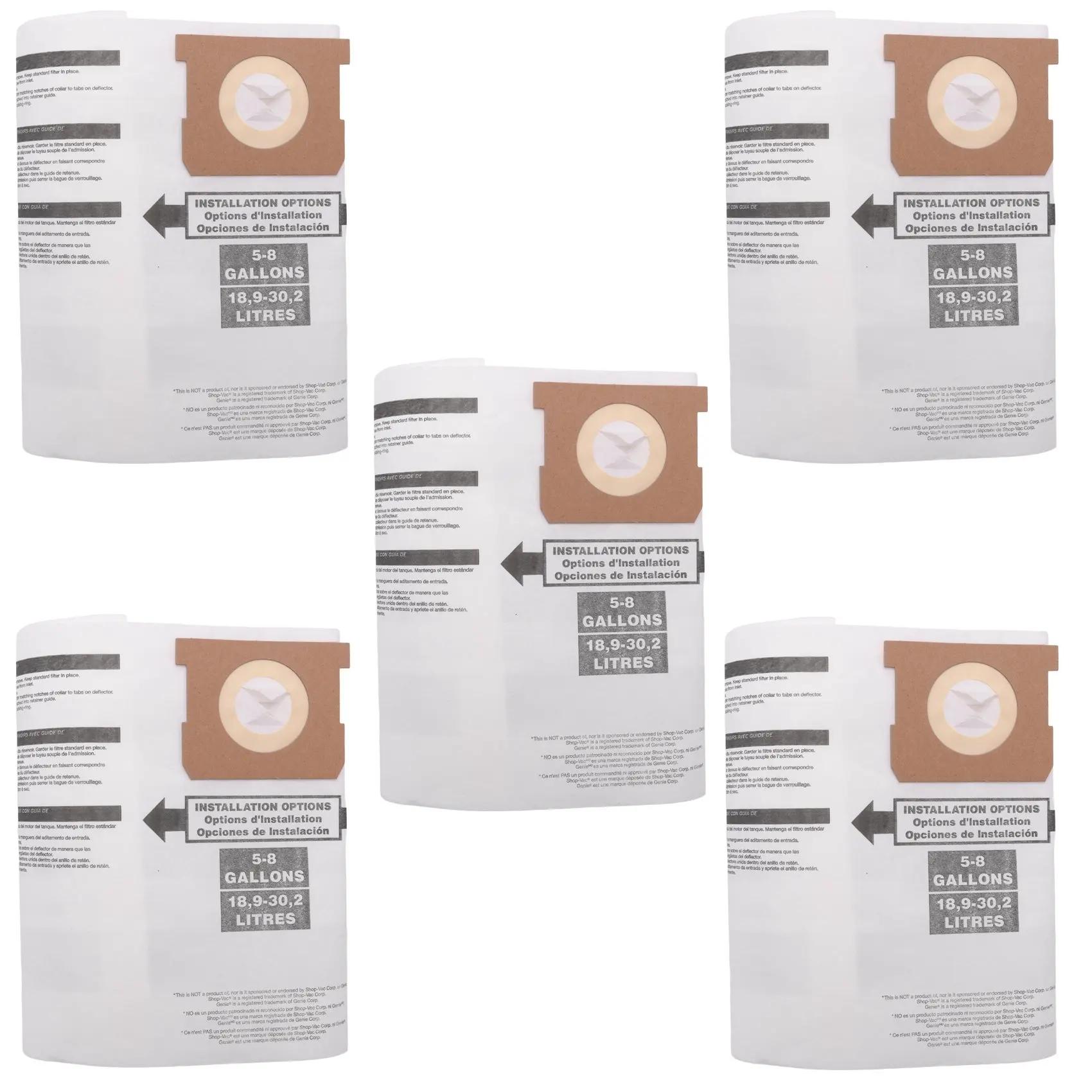 Sacs à poussière de rechange pour aspirateur Shop-Vac Ridgid, 5 pièces, support, sec, 5-8 gallons, 9